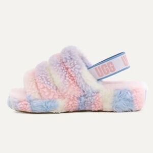 NWT UGG Fluff Yeah Slide Cali Collage Pastel Slingback Slippers Sandals, Sz 6